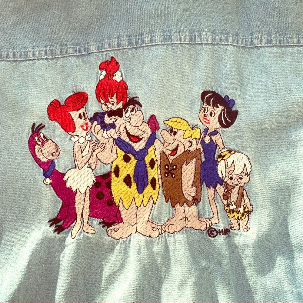 Vintage flintstones men’s jean button up shirt.